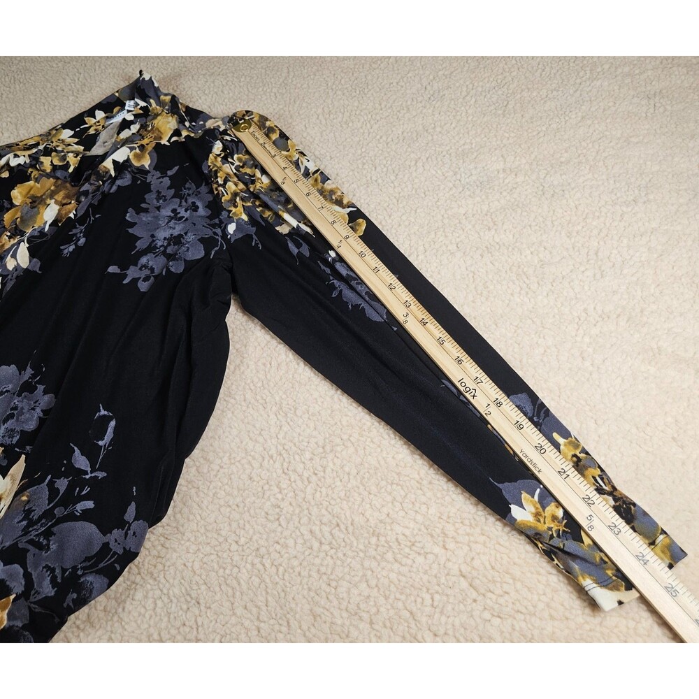 Susan Graver 2XL Floral Top Black Gold Mock Neck Long Sleeve Stretch Knit - Picture 6 of 7